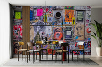 Contemporary wall mural with paint bursts

