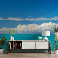 Calm beach wallpaper with sandy shoreline

