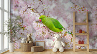 Whimsical parakeet and floral wall design

