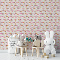 Geometric wallpaper with pink and pastel hues

