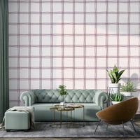 Modern grid mural with soft beige and mauve

