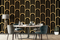 Glamorous wall mural with gold column accents

