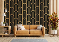 Art Deco wall mural with black and gold columns

