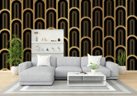 Gold and black patterned wallpaper in Art Deco

