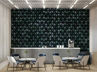Teal geometric wallpaper mural with triangles

