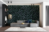 Teal pattern mural with clean geometry

