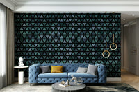 Teal triangle geometric wall mural design

