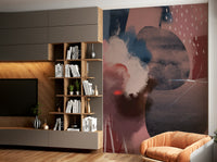 Red, orange, and yellow abstract mural

