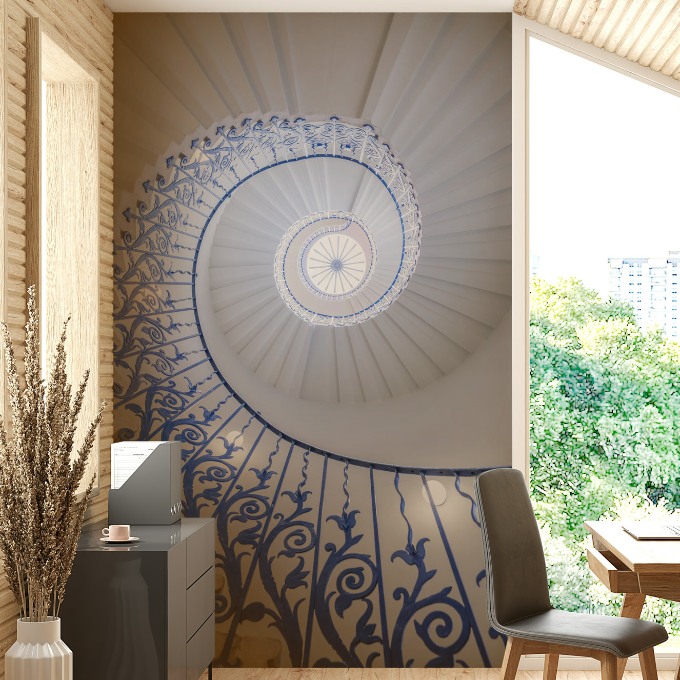 Ethereal Staircase Whirl wall mural design

