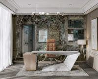 Classic city cafe with bicycle wall mural

