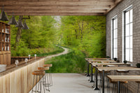 Wanderlust forest mural with green tones

