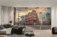 Old town street mural at twilight

