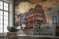 Vintage street scene wallpaper mural

