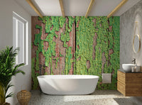 Green wooden plank wall mural
