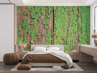 Vintage wood wall mural with green hues