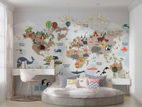 Animal world map wall mural for kids

