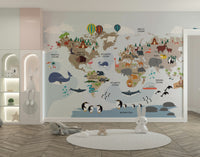 Adventure-themed animal map wall design

