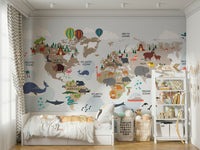 Kids mural with animals and continents

