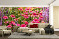 Soft-toned garden flower mural design


