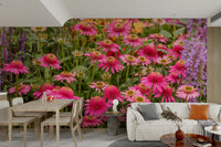 Floral wall mural with garden blossoms


