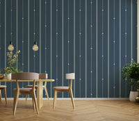 Contemporary steel blue striped wallpaper for interiors.
