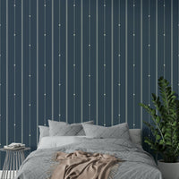 Sleek steel blue striped wallpaper for minimalist rooms.