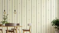 Subtle buttercream-blue stripes wallpaper perfect for minimalist rooms.

