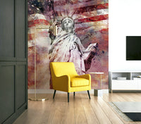 Contemporary Statue of Liberty red wall mural design

