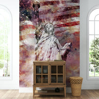 Abstract Statue of Liberty design in striking red hues


