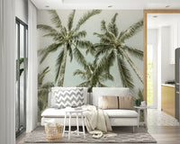 Beach-themed interior featuring palm mural art

