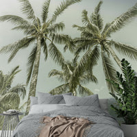 Soft tropical mural with classic palm tree art

