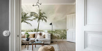 Vintage beach mural for serene room decor.

