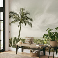 Relaxing vintage beach scene wall mural.

