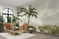 Tranquil beach wall mural with vintage vibes.


