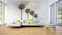 Tropical beach wall mural with vintage palm trees

