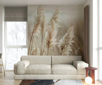 Soft pampas grass and sea mural for wall décor

