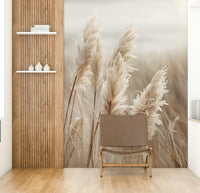 Coastal pampas grass and waves wall mural design

