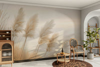 Pampas grass wall mural in serene evening light