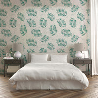Aqua and white palm pattern mural wallpaper

