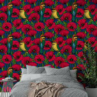 Red Poppies and Bee Eaters Wallpaper
