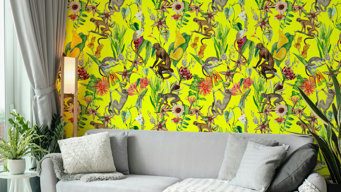 Hand-drawn shapes in neutral wallpaper design


