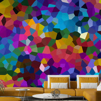 Fractured geometric pattern wall mural with vibrant hues

