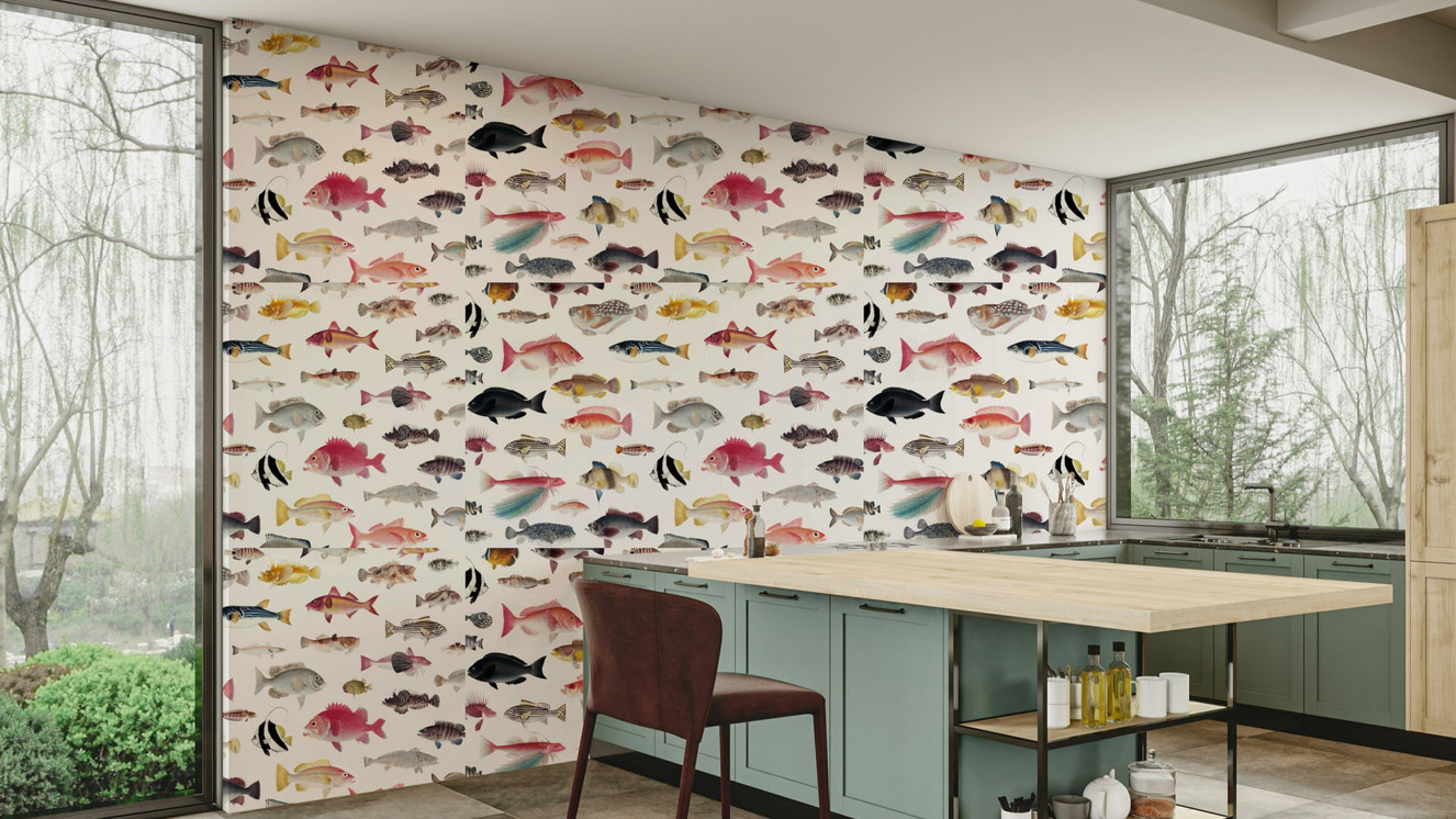 Realistic aquarium wallpaper with tropical fish and coral

