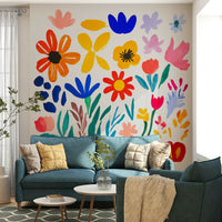 Painterly floral mural in vibrant, modernist colors

