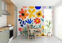 Creative interior with bold abstract botanical mural


