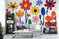 Whimsical Matisse mural with abstract cut-out flowers


