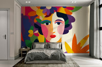 Close-up of botanical textures in modern woman mural

