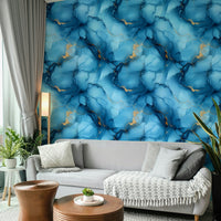 Bedroom wall with tranquil Azure River flow pattern

