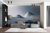 Wave-like metallic mural with soft industrial palette

