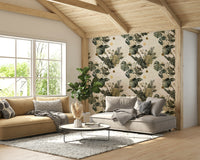 Wallpaper with natural foliage and modern angular patterns

